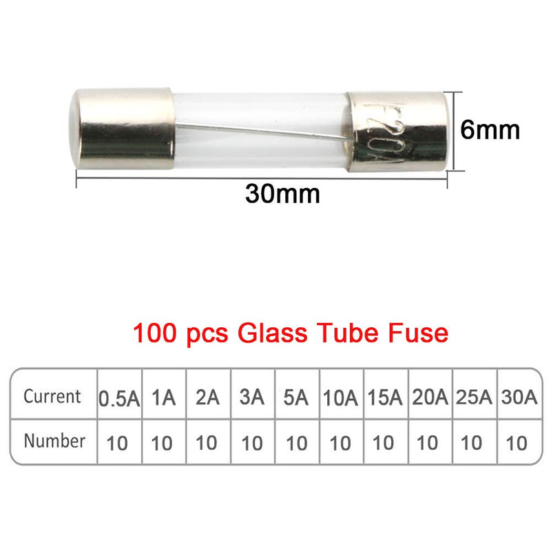 [Australia - AusPower] - QitinDasen 100 x Professional 6 x 30 mm Car Glass Tube Fuses, Quick Impact Glass Fuse, Fast Impact Glass Fuses, with 20 x Fuse Seat and 5 x AGC Fuse Holder 