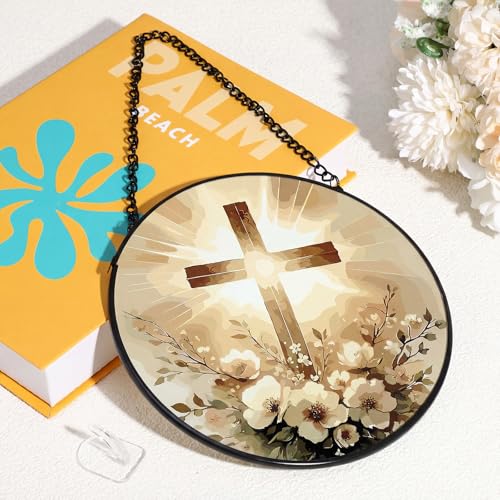 Mifoci 6.3 Inch Stained Glass Window Hanging Cross Suncatchers Indoor Window Christian Gifts for Room Office Decor Aesthetic