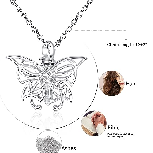KINGWHYTE Butterfly Ashes Necklace for Women 925 Sterling Silver Urn Necklace for Ashes Butterfly Pendant Cremation Memorial Jewellery for Ash Keepsake