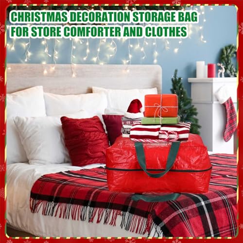 Xuniea 4 Pcs 18 Inch Ornament Storage Bags Handles Zipper Holiday,Red Red