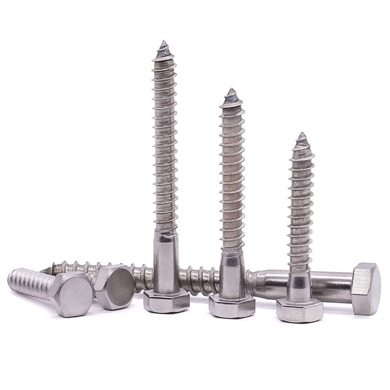[Australia - AusPower] - 3/8" x 4" Hex Head Lag Screws Bolts for Wood, 304 Stainless Steel 18-8, Heavy Duty Lag Bolts, Hexagon Head Wood Deck Screws 10 PCS 3/8 x 4" 