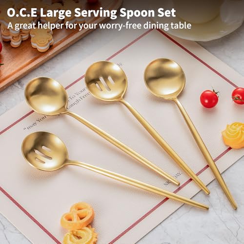 O.C.E. 4 Pcs Serving Spoons Set,Includes 2 Serving Spoons and 2 Slotted Spoon,Large Spoon for Catering Buffet,Matte Gold Utensils,Dishwasher Safe,10.3 Inches Matte Gold