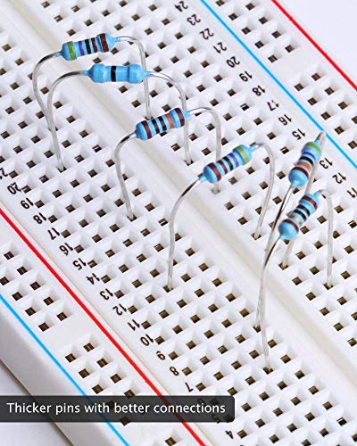 Elegoo 1/4W Metal Film Resistors Assortment Kit, 525 Pieces, 0 Ohm to 10K Ohm | ±1% Tolerance, 17 Values, 0.55mm Pins, 50 Common Values, Color Code Guide, Breadboard Compatible, for DIY & Electronics Projects