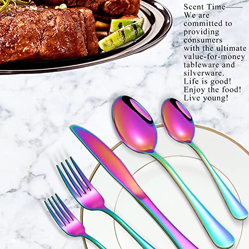 Rainbow Spoons,Set of 16 Top Food Grade Stainless Steel Spoons Silverware, Big Tea Spoons,6.7 Inches,Mirror Finish & Dishwasher Safe,New Apartment Essentials Flatware Rainbow 16pcs