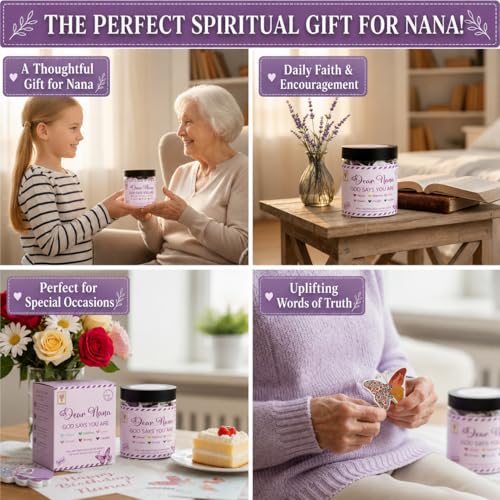 Dear Nana Gifts – 90 Daily Scripture Cards in a Jar – God Says You Are Christian Gifts for Grandma – Bible Verse Affirmation Cards – Religious Faith Gift for Nana Birthday, Mother's Day, Christmas A. Dear Nana