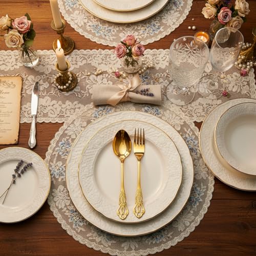 Dandat 20 Pcs Retro Gold Silverware Set Heavy Duty, Dinner Fork and Spoon