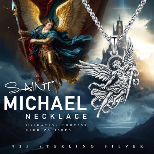 Saint Michael Necklace for Men Women Silver St Archangel Michael Pendant