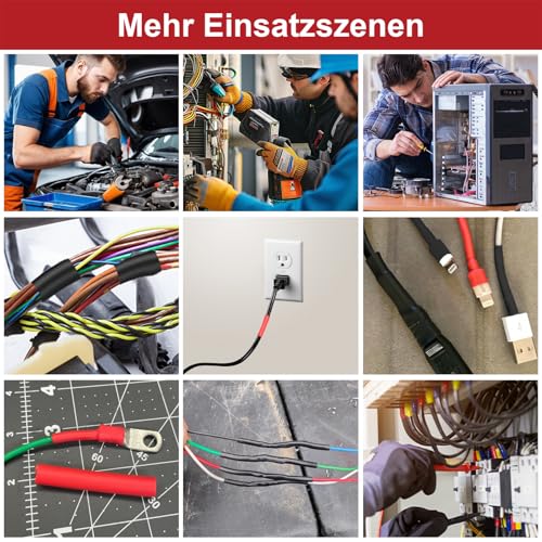 3:1 Heat Shrink Tube Set with Adhesive, 270 Pieces Heat Shrink Tubing Waterproof Black and Red, Diameter 1.6-9.5 mm for Electrical Insulation, Cable Repair and Cable Bundling