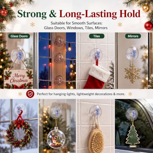 Tioncy 100 Pcs Suction Cup Hooks for Window, C5 C7 C9 Light Holders Clear