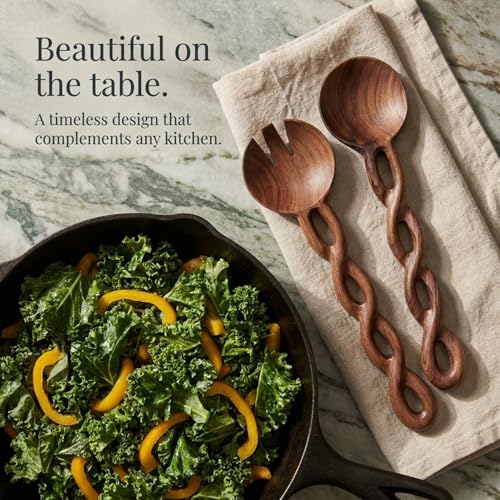 Salt & York 13-Inch Walnut Wood Salad Tongs, Handcrafted Wooden Serving Utensils for Tossing Salad, Pasta, Side Dishes & Entertaining, Farmhouse Kitchen & Cookware, Ideal Wedding and Housewarming Gift