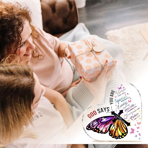 Christian Gifts for Women 3.9 Inch Christian Plaques Butterfly Inspirational Gifts for Women Bible Verse Plaque Christian Home Decor Gifts God Says
