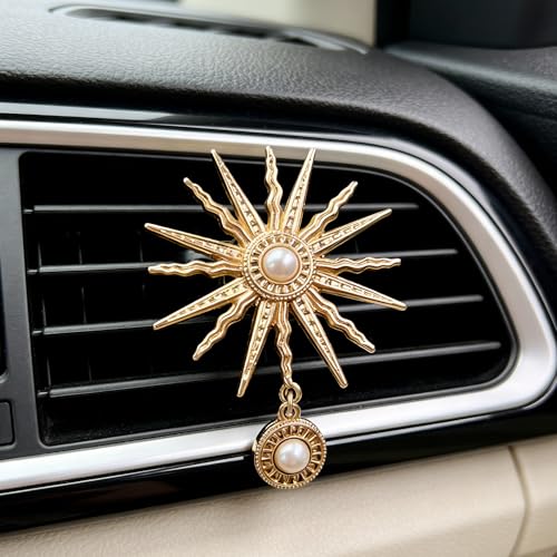 3 Pcs Christian Car Accessories for Women - Rear View Mirror Cross, Steering Wheel Rosary Charm & Air Vent Clip - Cute Girly Bling Car Decor (Green) Green