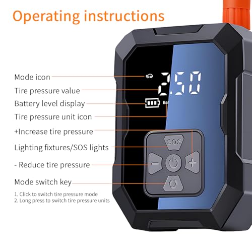 QUMOX Portable Air Compressor Tire Inflator - 4000mAh Rechargeable Cordless WY-7075