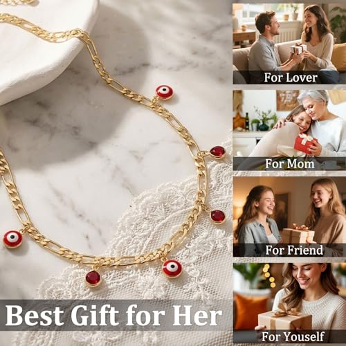Dainty Evil Eye Necklace for Women,14K Gold Plated Choker Pendant Necklace,Lucky Turkish Jewelry Gifts
