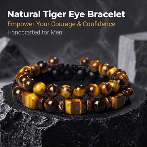 Tigers Eye Bracelet for Men,Obsidian Hematite Triple Protection Bracelet Style A