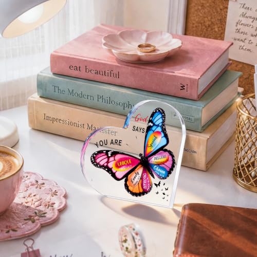 8 Pack Christian Gifts for Women, Butterfly Inspirational Religious Acrylic Plaque Set, Spiritual Birthday Gifts for Mom Sister Girl Coworker Catholic Female Friends, Bible Verse Desk Decor Sign for Home Office