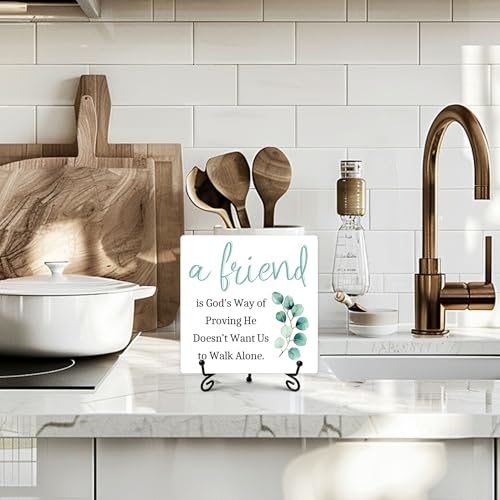 A Friend is God's Way of Proving Wooden Sign Gift, Appreciate Friendship Decor, Small Friendship Gift, Birthday Christmas Gifts for Women Men, Family Friends, Office Cubicle Accessories, 5" x 5"-163 WHITE-1