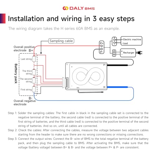 DALY BMS 13S 48V 60A Li-Ion with Cell Balancing | Lithium battery protection board. Battery Management System Designed for e-bikes, e-scooters, campers and solar storage Standard BMS