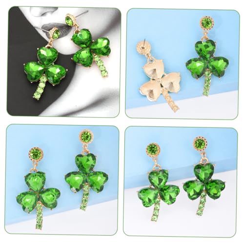 Clover Earrings for Women Irish Shamrock Rhinestone Dangle Leaf Drop Earrings Fashion Party Holiday Jewelry