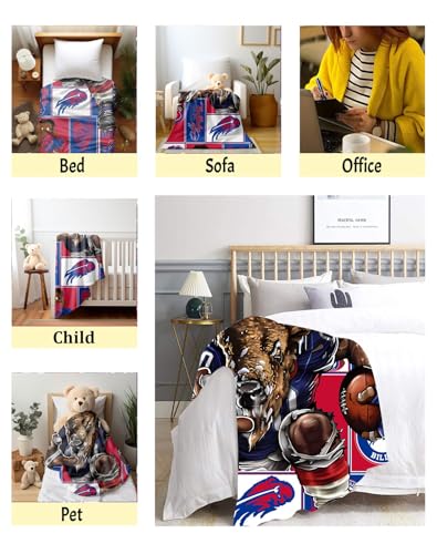 Original American Football Series: Buffalo Throw Blanket (L60 xW50) Bold 3D Effect Use Throw for Outdoor, Travel, Vacation, Nap, and Relaxation or Game Day for Fans L60"xW50"