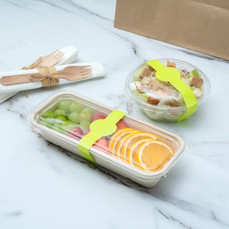 Restaurantware RW Base 12 x 1.5 Inch Packaging Bands 100 Self-Adhering Belly Bands - Disposable Strong Green Paper Label Stickers For Packaging Supplies Keeps Take Out Containers Sealed Eco Green 12 inches x 1.5 inches