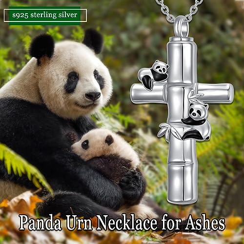 TOUPOP Panda Urn Necklace for Ashes Sterling Silver Memorial Keepsake Cremation Jewelry Gifts Cross Urn Pendant Panda Bear Jewelry for Aahes Gifts for Panda Lover Birthday Gifts for Women Daughter Mom