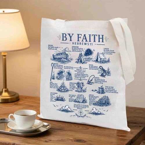 FEELMEM Hebrews 11 Faith Tote Bag Faith Gift Christian Bible Verse Hebrew Prayer Scripture Shoulder Bag Religious Gift (beige)