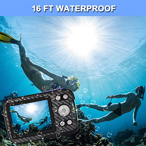 16FT Underwater Camera 30MP Waterproof Digital Camera with 32G Card and Rechargeable Battery, 18X Point and Shoot Camera for Boys Girls Children Teens Snorkeling Swimming Vacation(Blue) 1080P Blue