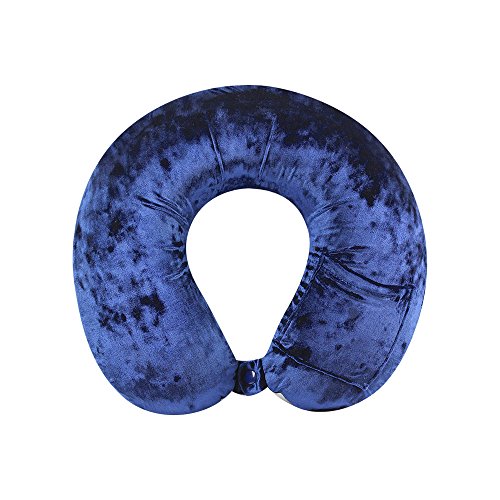 Cloudz Crushed Velvet Ultra Premium Comforlite Memory Foam Airplane Travel Neck Pillow with Matching Luxuriously Soft Black Out Sleep Mask - Blue