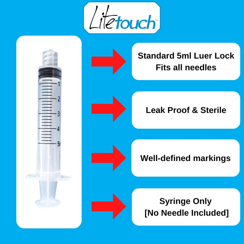 [Australia - AusPower] - 5mL Luer Lock Syringe, Sterile, Individually Sealed - 100 Syringes per Box (no needle) 