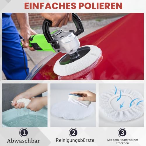 4-Piece Polishing Hood Set, Lambswool Polishing Hoods for 220 mm - 250 mm Polishing Machines, Car Polishing Hoods for Einhell Cordless Car Polisher CE-CB 18/254 Li, CC-PO 90
