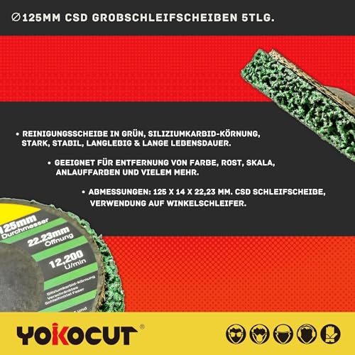 125 mm CSD Disc, Sanding Disc, Cleaning Disc Set, 5 Pieces, Coarse Cleaning Disc, Rust Remover, Metal, Sanding Discs for Angle Grinders, Diameter 125 x 22.23 mm Diameter 125 x 22 mm, 5 pieces.