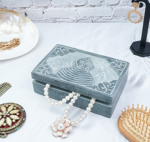 Crocon Handmade Jewelry Box – Royal Style Decorative Organizer for Jewelry & Makeup, Elegant Trinket Box, Table Decor, Gift for Mother & Precious Keepsakes, Buddha Design - 6x4x1.7 Inch #1a Jewelry Box