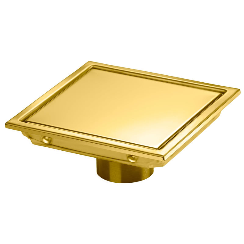 SaniteModar Shower Drain, 6 inch Shower Floor Square Drain with Flange, 2 in 1 Panel SUS 304 Stainless Steel Square Shower Drain, Brushed Gold…