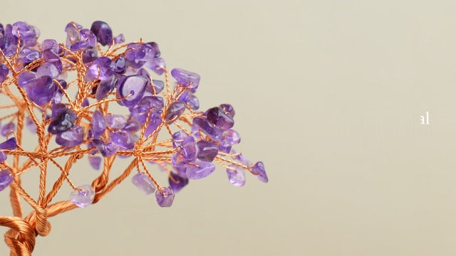 Runyangshi Amethyst Crystal Tree, Natural Tree of Life Gemstone Tree Handcrafted Crystal Gravel Ornament, Spiritual Feng Shui Home Decor, Luck Prosperity Abundance Gift for Women Purple