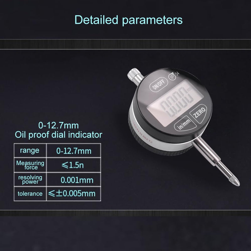 [Australia - AusPower] - Digital Dial Indicator Digimatic Indicator 0.001mm/0.00005inch 0-12.7mm Test Range, IP54 Waterproof and Dust Proof 
