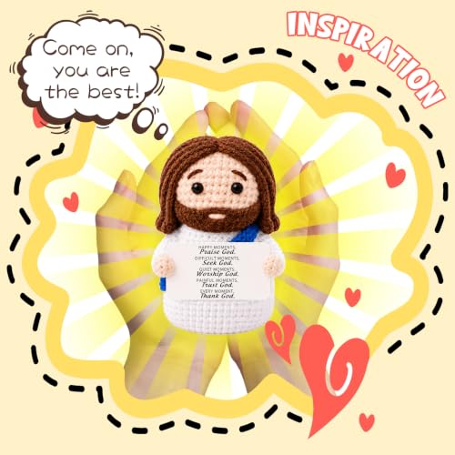 Mini Jesus Plush Christian Gifts for Women Faith Emotional Support Nuggets Jesus Crochet Stuffed Bible Verse Decoration Religious Gifts for Women Men Kids Christian Presents for Birthday Christmas 04 Blue
