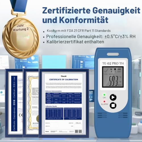 ThermElc TE-02 Pro TH Data Logger Temperature Humidity with Automatic CSV & PDF Reports, Comparison of Data from Multiple Devices, Monitoring of Refrigerated and Frozen Storages with Calibration Certificate 1