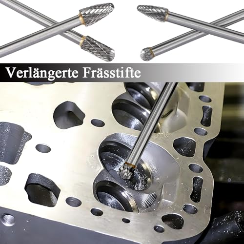 Treki Set of 4 Long Carbide Burrs with 6 mm Shank Carbide Milling Cutter Attachment for Drill, Tungsten Steel Cutter Bits Wood Carving Drill Bit Set for Woodworking, Metal Cutter Wood Cutter