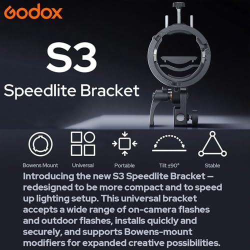 Godox S3 Speedlite Bracket Bowens Mount Holder (𝐒𝟐 𝐔𝐩𝐠𝐫𝐚𝐝𝐞𝐝 ) 1 PC