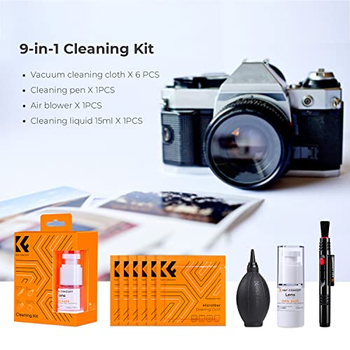 K&F CONCEPT 9-in-1 Camera Lens Cleaning Kit for DSLR, Filters, Phone, Tools
