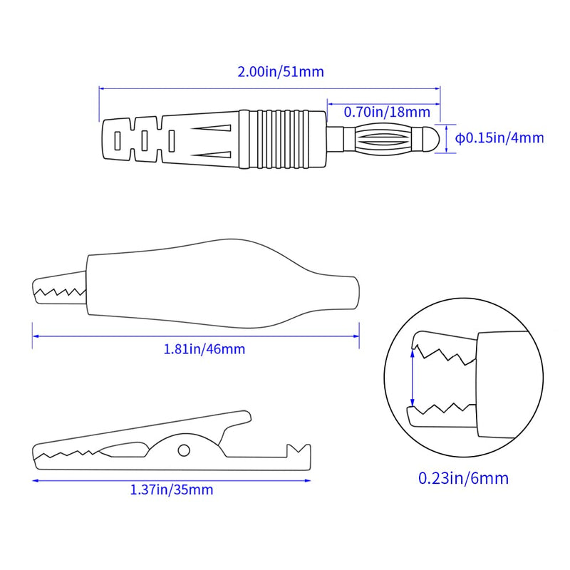 [Australia - AusPower] - 2pcs Banana Plug to Alligator Clip Test Lead Cable Line Wire, 4mm Banana Plug for Multi-Meter, Electrical Test Jumper Wire 100cm/3.3ft J.70056A B 
