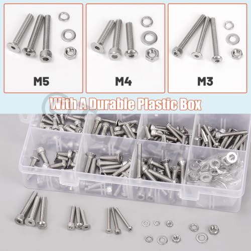 Tanstic 1048pcs M3 M4 M5 Hex Socket Head Cap Machine Screws Set, 304 Stainless Steel Flat Head Socket Cap Screws, Button Head Socket Cap Screws for Industrial Machinery M3/M4/M5