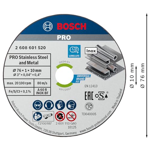 Bosch Professional Expert for Inox Cutting Disc (for Stainless Steel, 76 x 10 x 1 mm, Accessories Angle Grinder), Grey, Pack of 5 Einzelpack
