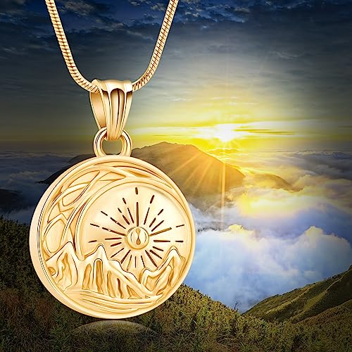 Urn Necklace for Ashes Celtic Knot Cremation Jewelry for Ashes Mountain Necklace for Women Valley Sunset Keepsake Memorial Pendant Moon Mountain Range Necklaces Gold
