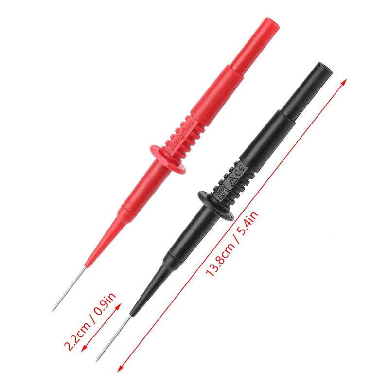 [Australia - AusPower] - 2Pcs(Black+Red) Slim-Reach Test Probe, Multimeter Testing Probe, Piercing Needles, Plug Socket Insulated, Quality Material, Easy to Use, 600V/10A, P5008 