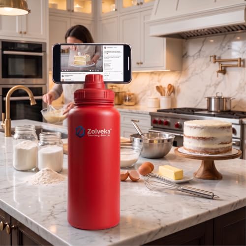 32oz Insulated Water Bottle with Magnetic Phone Mount, Leak-Proof Stainless Steel Gym Cup for Smartphone, BPA-Free. (RED) RED