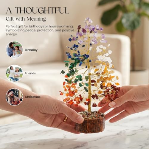 BEZAVO Chakra Crystal Tree of Life Gemstone Tree Handmade Bonsai Tree Seven Chakra Tree