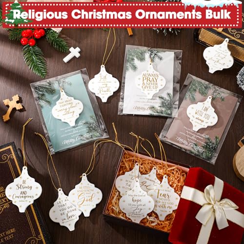 Sieral 12 Sets Christian Ceramic Christmas Ornaments with Bible Verse Cards