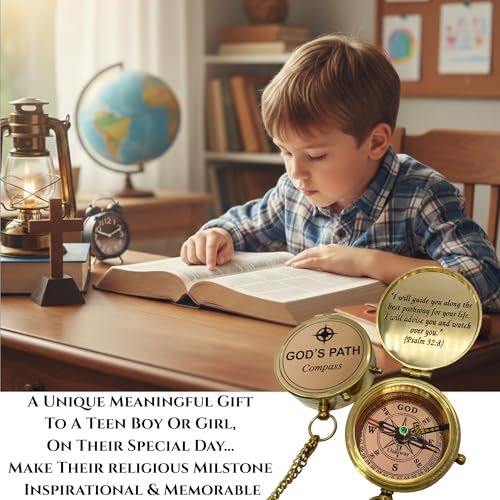 God's Path Compass – Baptism | Communion & Confirmation Gift for Teenage Boys | Christening, Catholic, Religious Graduation Gifts for Men – Greeting Card Included God's Path - Wooden Box